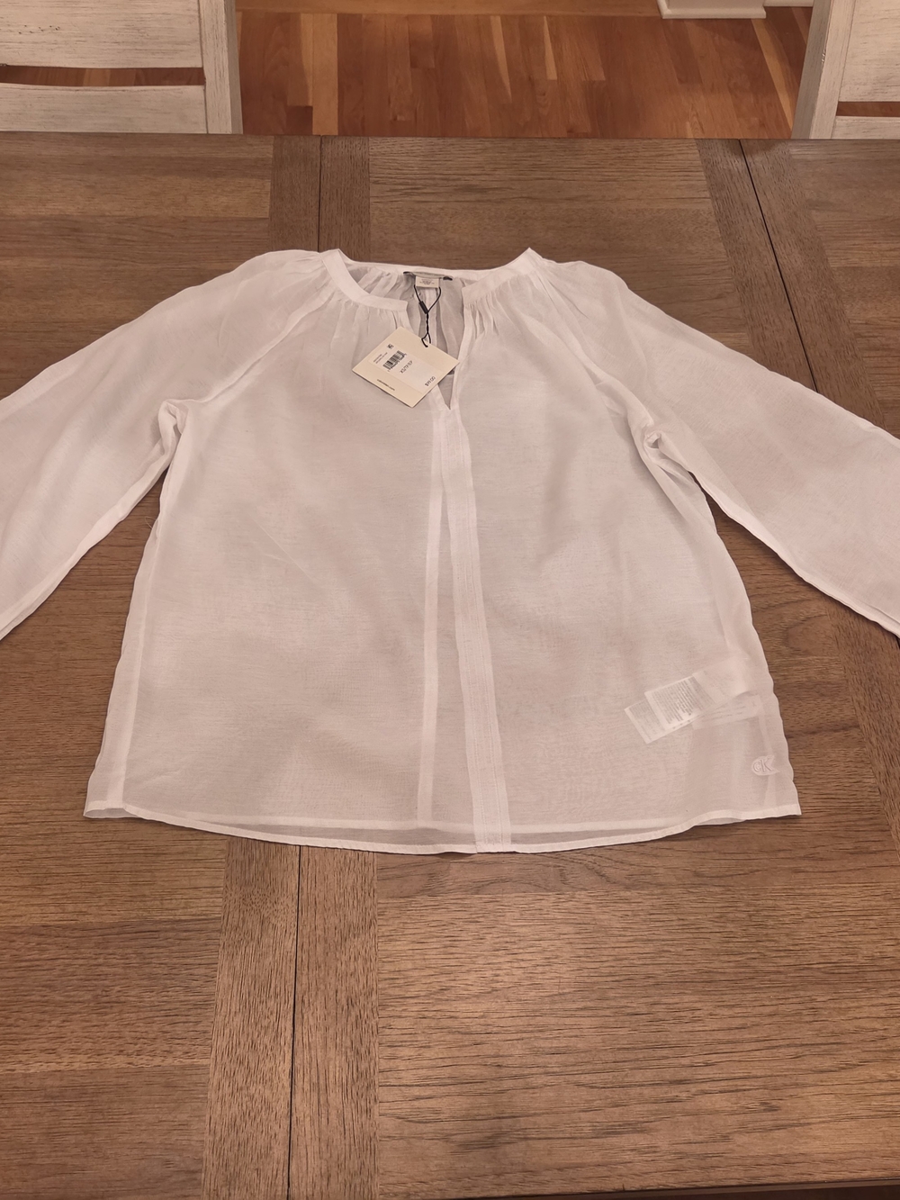 Nwt Calvin Klein White Long-Sleeve Popover Blouse Women's Size XS